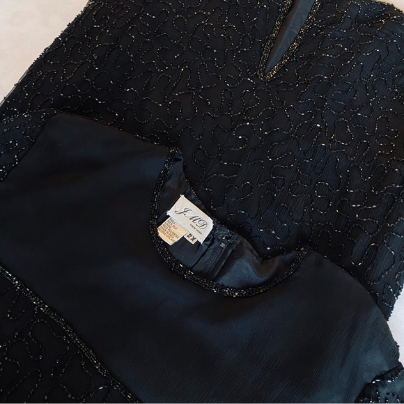 JMD Dresses & Skirts - vintage 80s jmd black silk beaded dress / size 2xl
